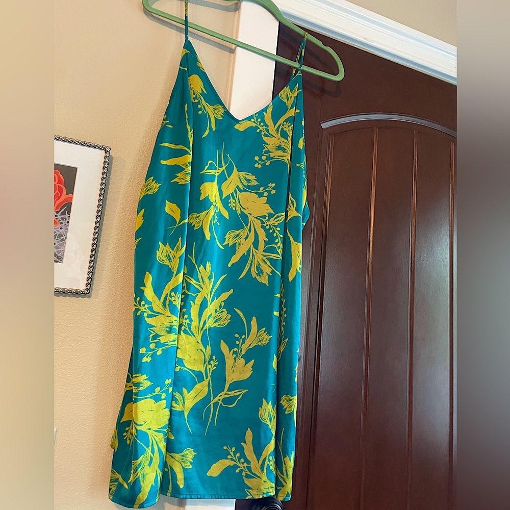 Stars Above XL Nightgown With Adjustable Straps- teal and chartreuse floral- EUC